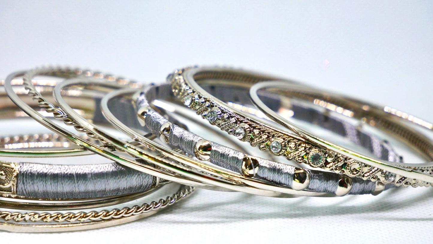 Silver & Grey Indian Bangles 16 PCS