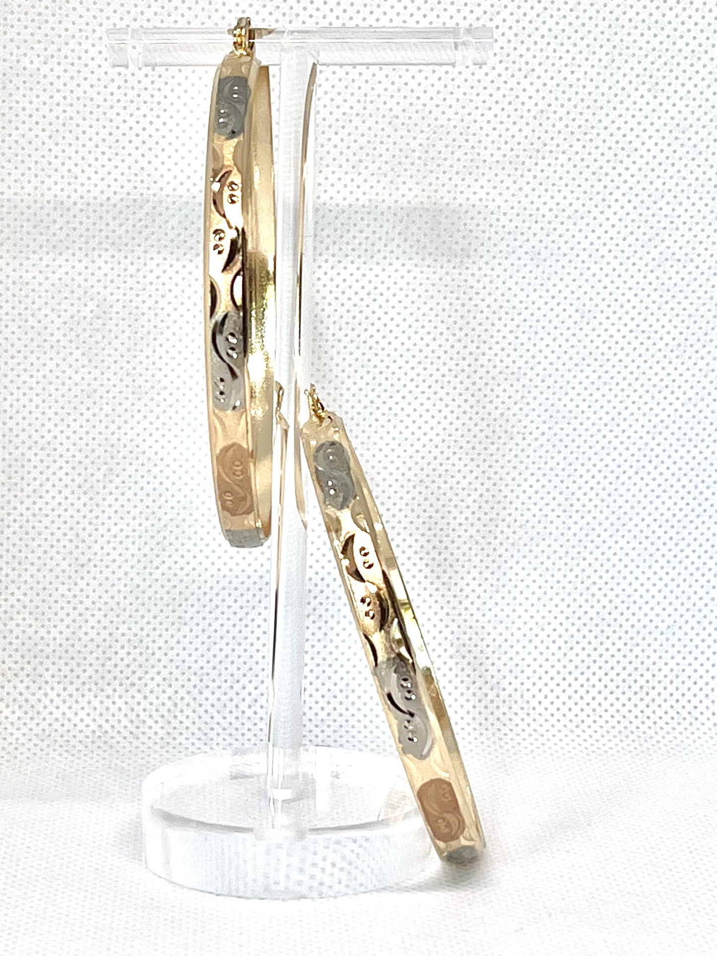 Gold Filled 65mm Bangle Design Hoops Diamond Cutting Finish Tri Tone