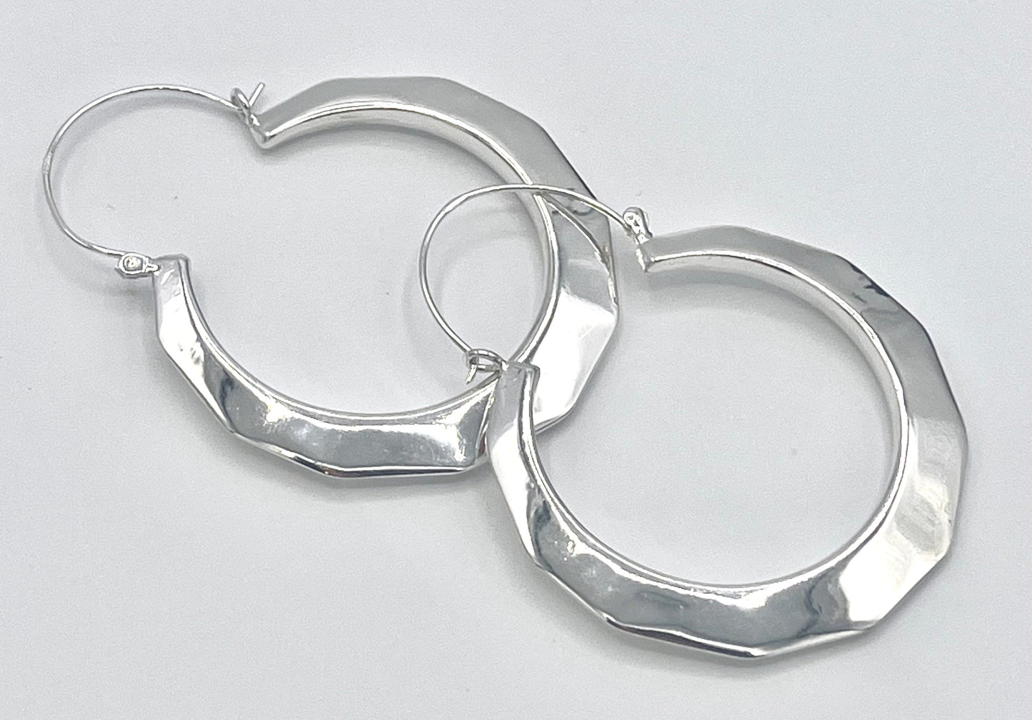925 Sterling Silver Octagon Shaped Hoop Earrings w. Half moon closer