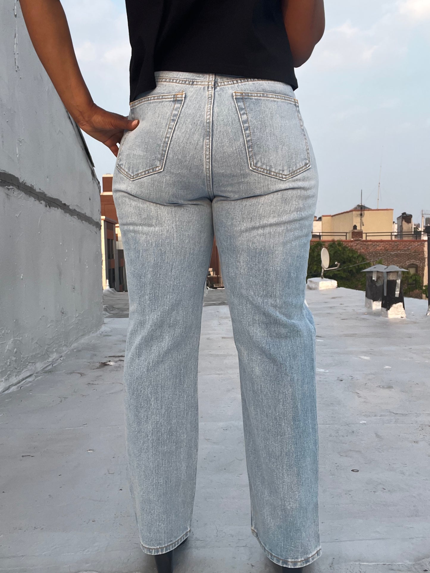 Distressed Straight Denim Jeans (Light)