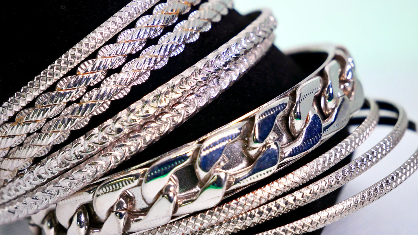 Silver Tone Stackable Bangles 9 Pcs