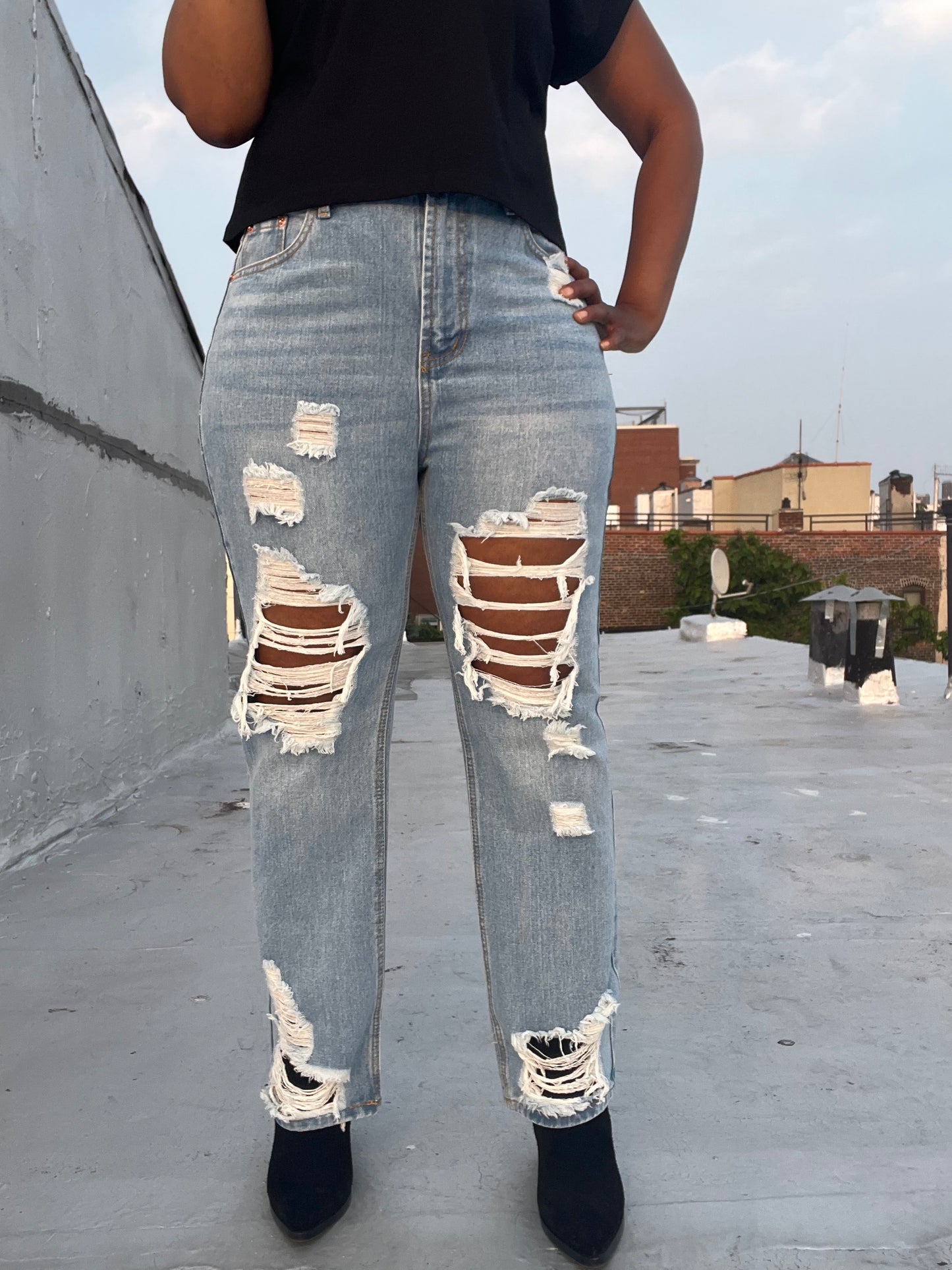 Distressed Straight Denim Jeans (Light)
