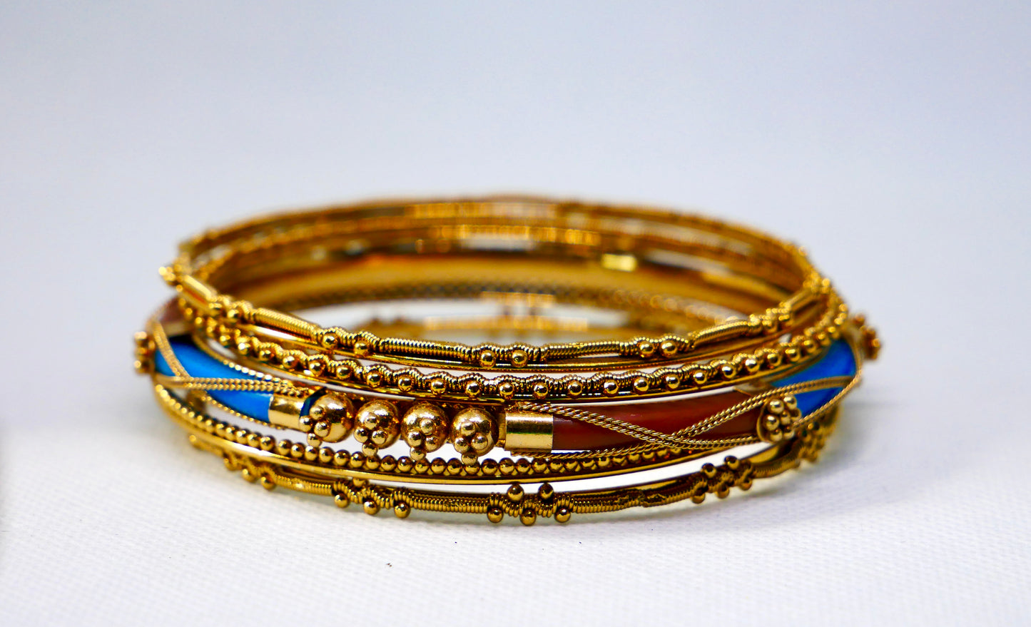 Gold & Teal Stackable Bangles 5 Pcs
