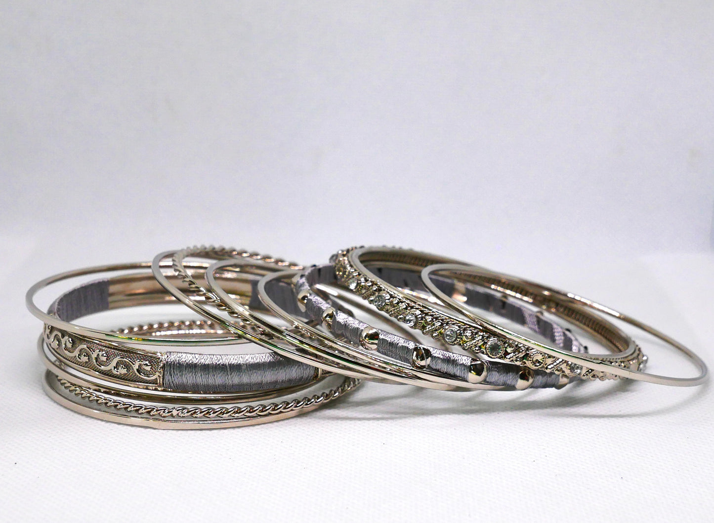 Silver & Grey Indian Bangles 16 PCS