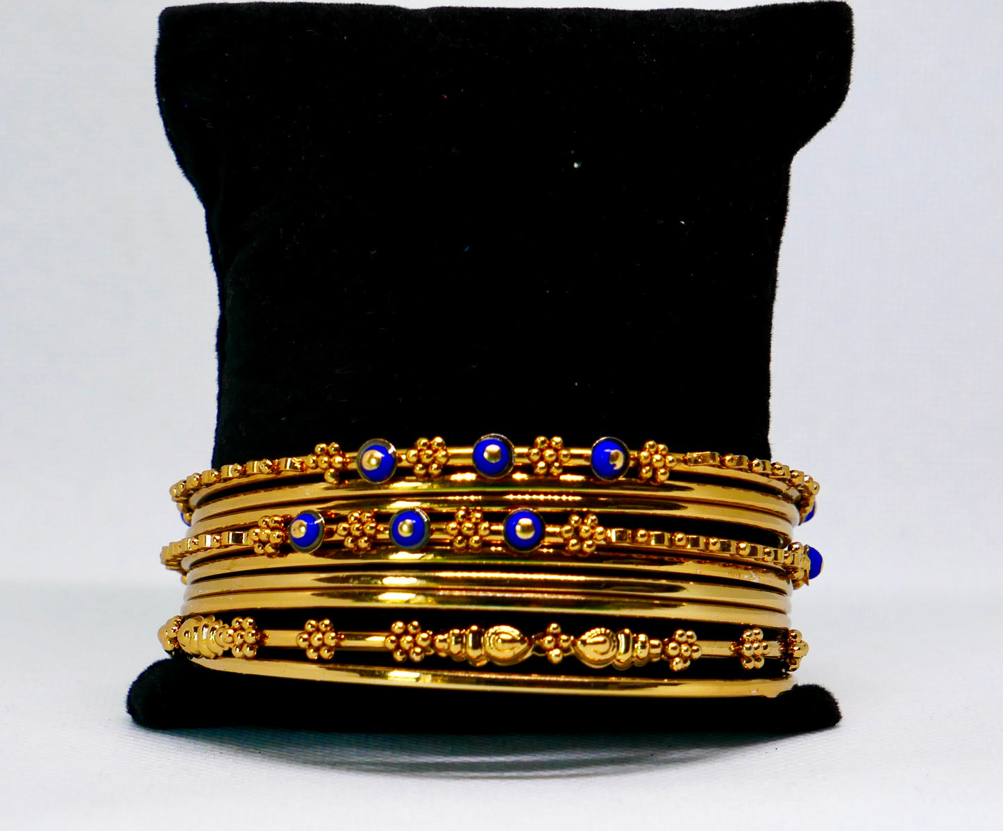 Gold & Blue Stackable Bangles 9 Pcs