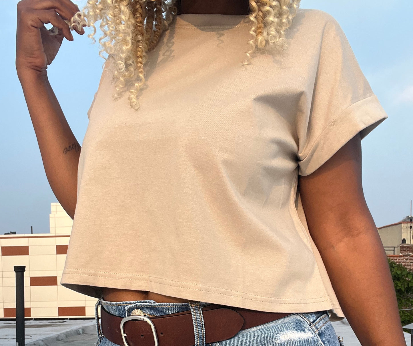 Round Neck Cuffed Sleeve Top