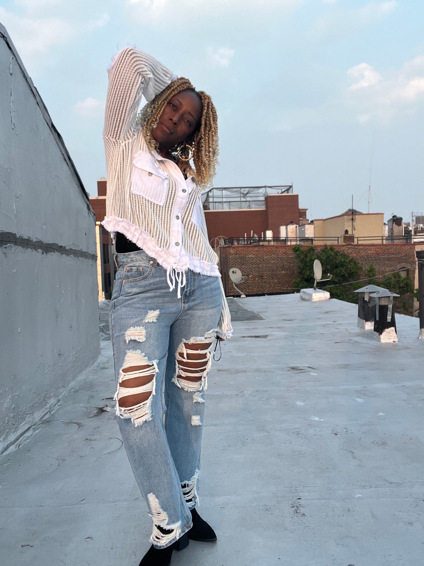 Distressed Straight Denim Jeans (Light)