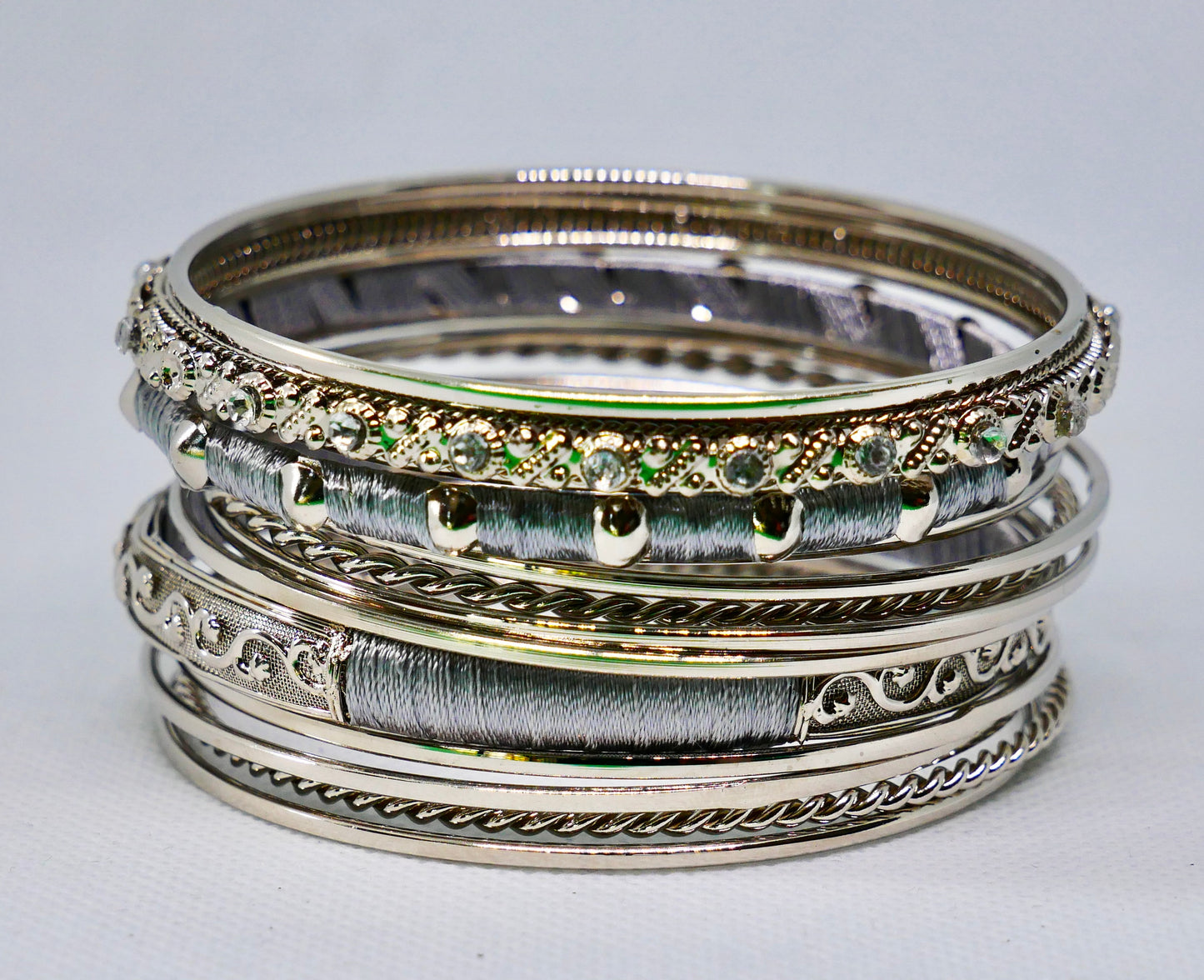 Silver & Grey Indian Bangles 16 PCS