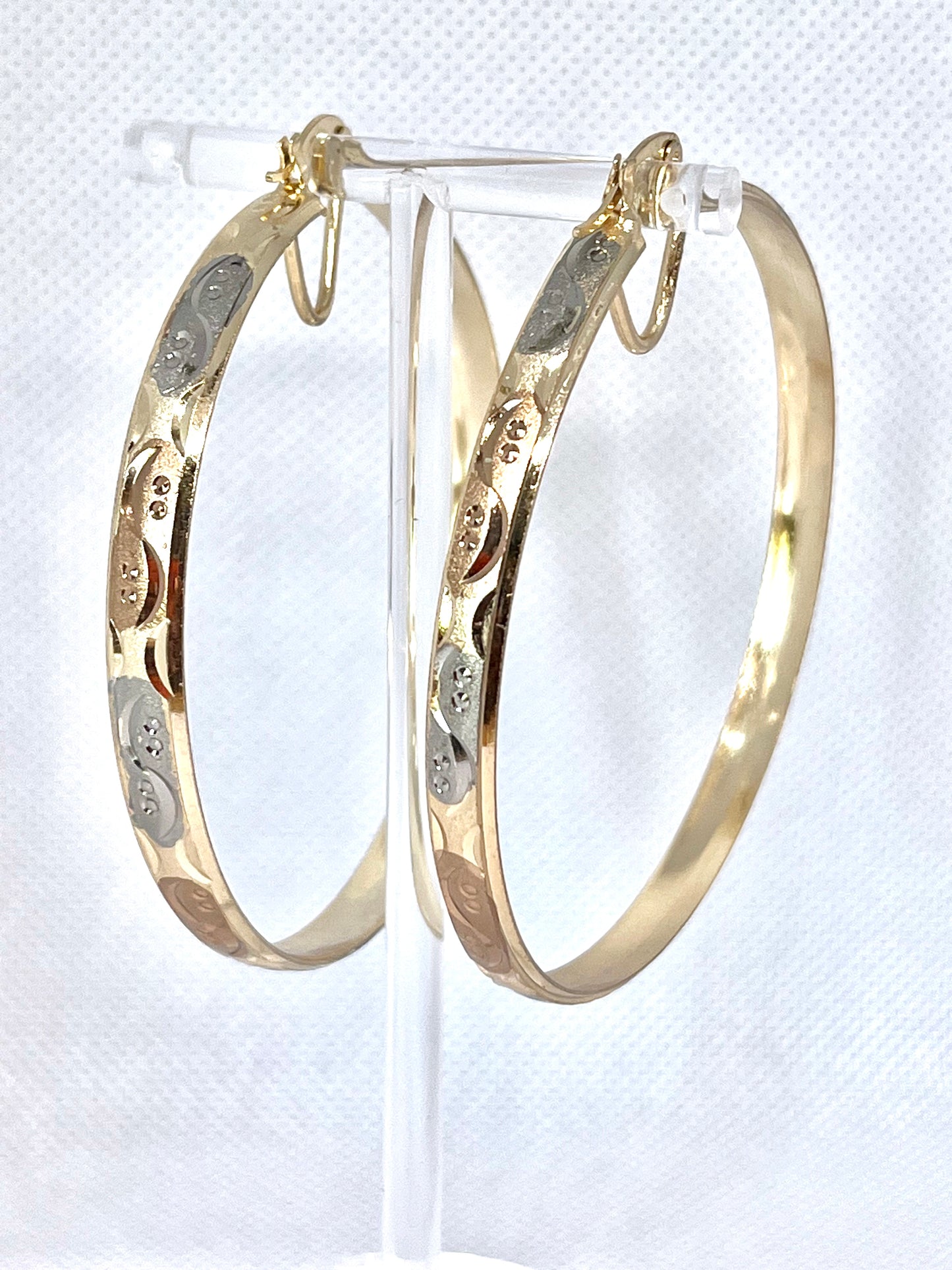 Gold Filled 65mm Bangle Design Hoops Diamond Cutting Finish Tri Tone