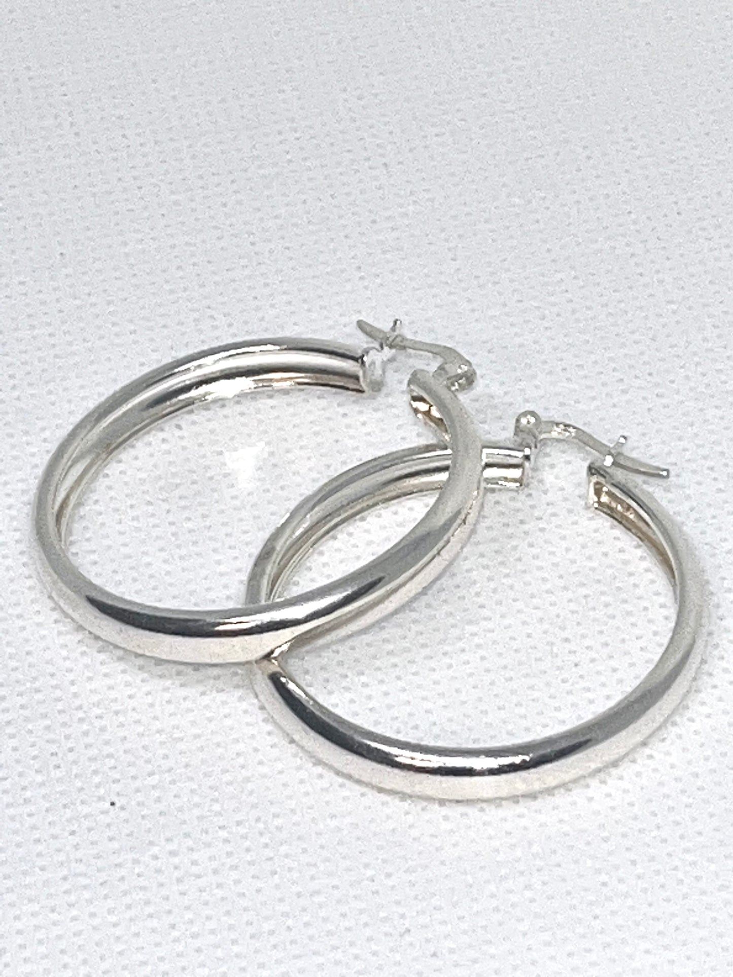 925 Sterling Silver Plain Hoops Earrings - 35mm