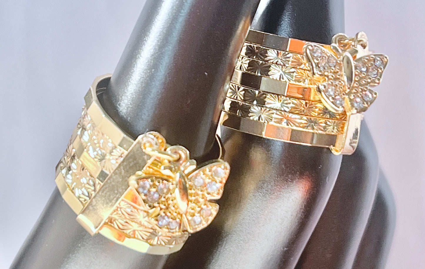 Gold Filled Multi Stone Ring Semanario and Butterfly Design With Crystal Gold Tone