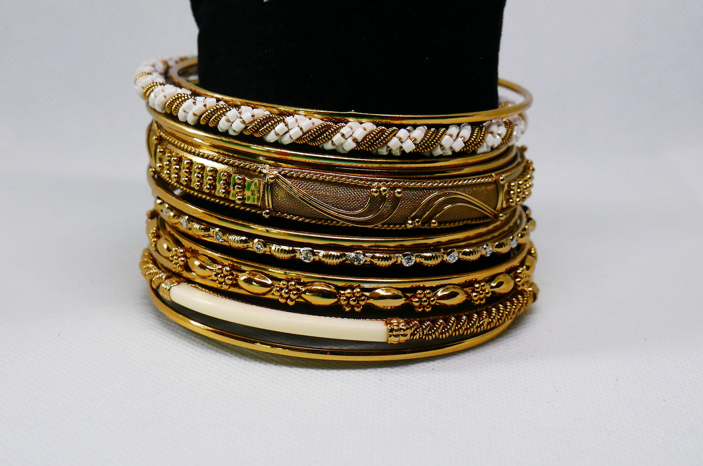 Gold & White Stackable Bangles 15 Pcs