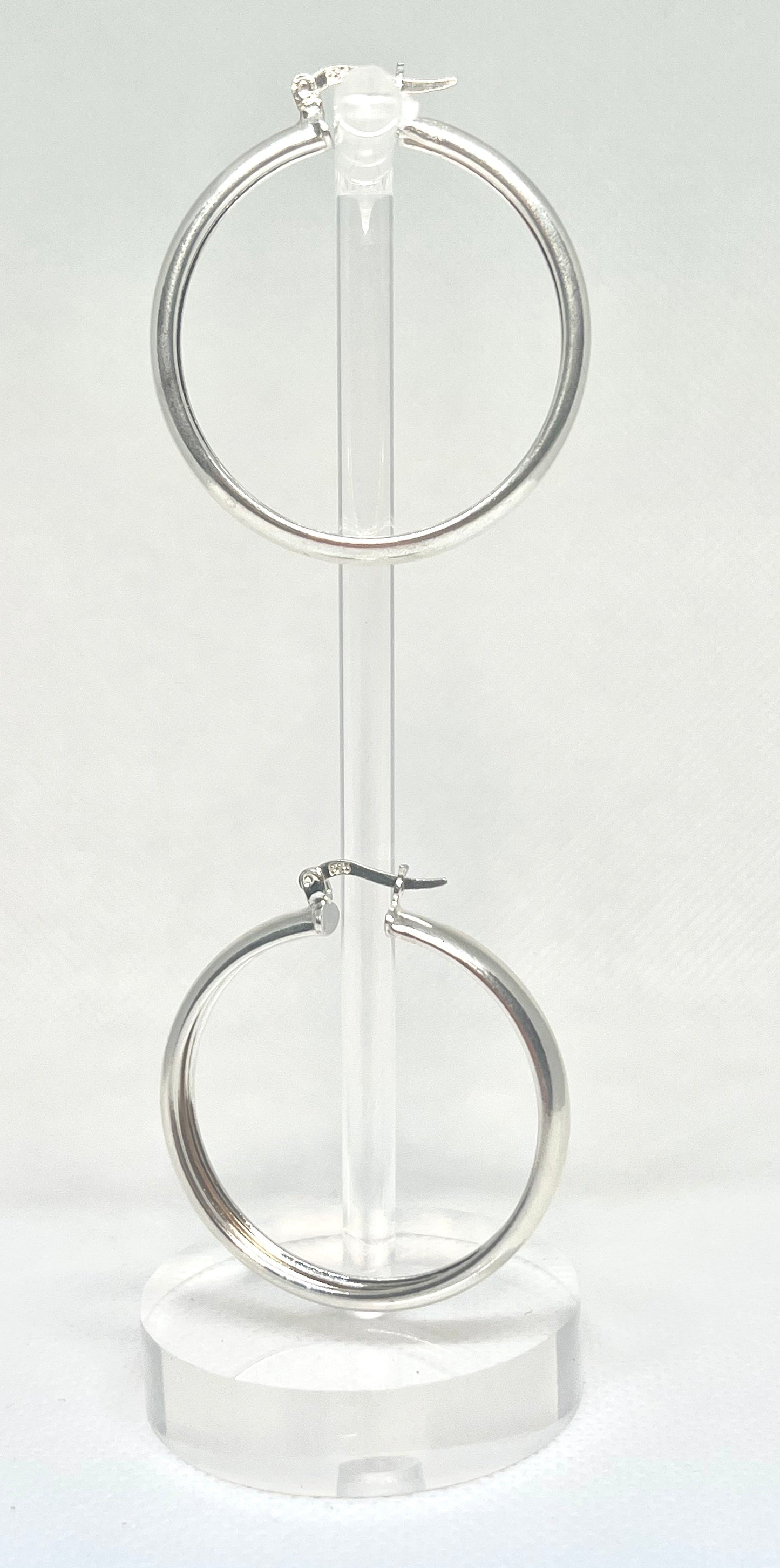 925 Sterling Silver Plain Hoops Earrings - 35mm
