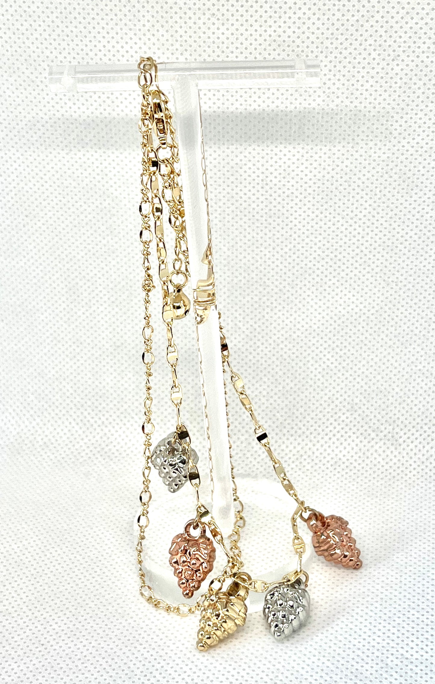 Gold Filled 10" Charm Anklet Strawberry Design Polished Finish Tri Tone