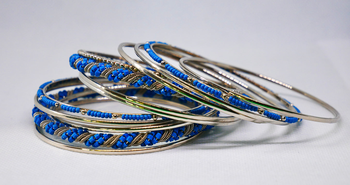 Silver & Blue Stackable Bangles Bangle 13 Pcs