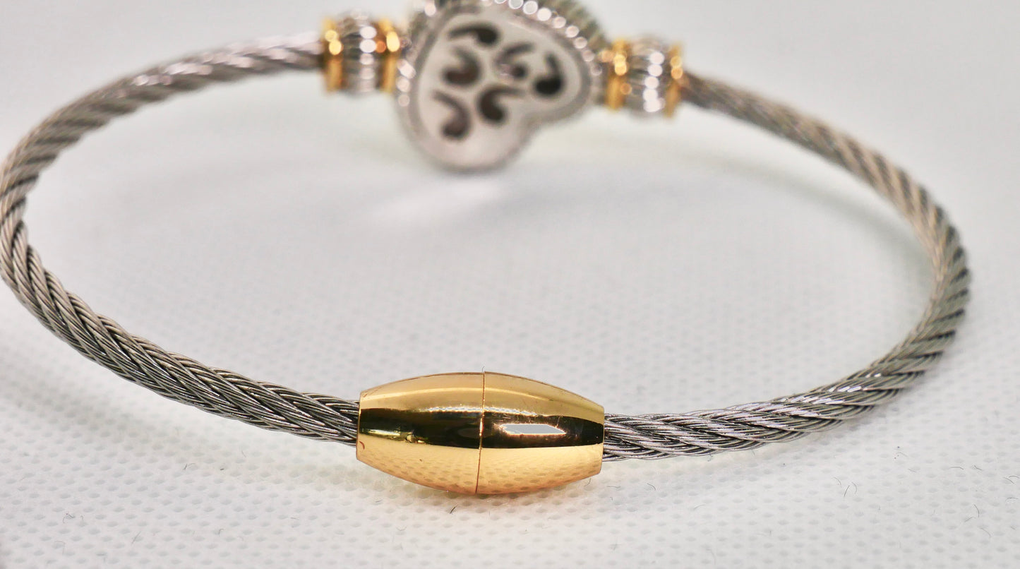 Two Tone Heart Classic Cable Bracelet