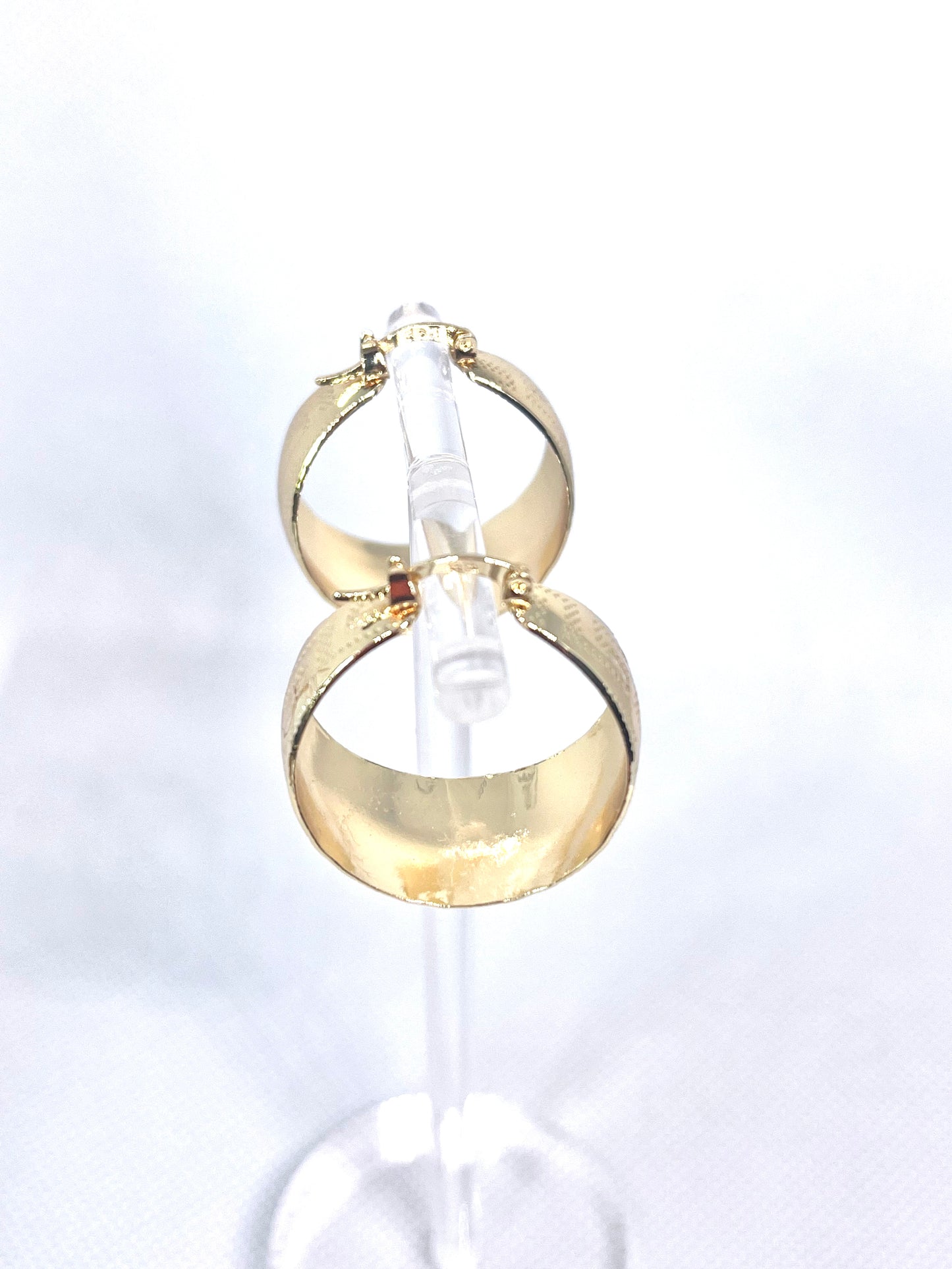 Gold Filled 25mm Small Hoop, Greek Key Design, Diamond Cutting Finish, Golden Tone
