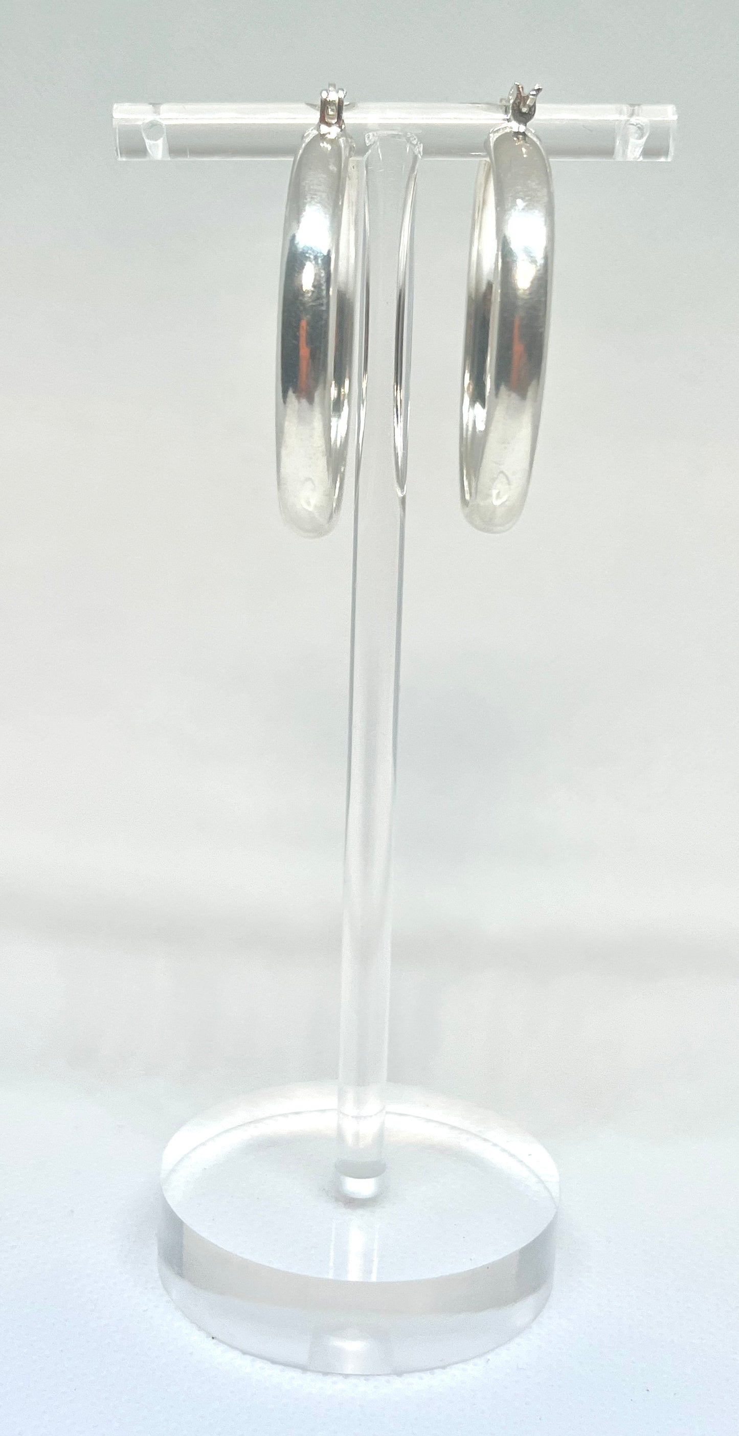 925 Sterling Silver Plain Hoops Earrings - 35mm