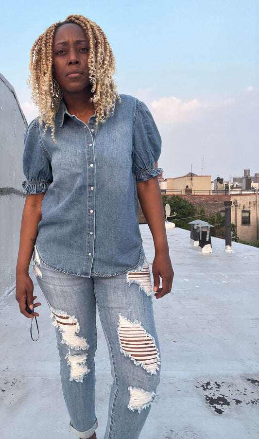 Puff Sleeve Denim Shirt