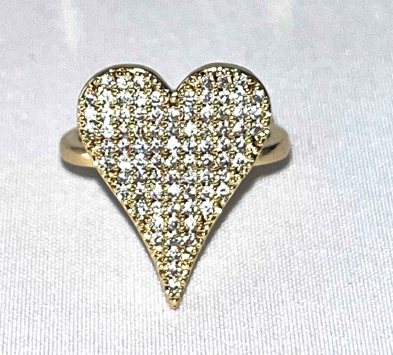 Gold Filled Multi Stone Ring Heart Design with White Micro Pave Polished Golden Tone