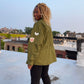 Olive Green Studded Trim Oversized Jacket