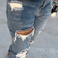 Distressed Straight Denim Jeans (Dark)