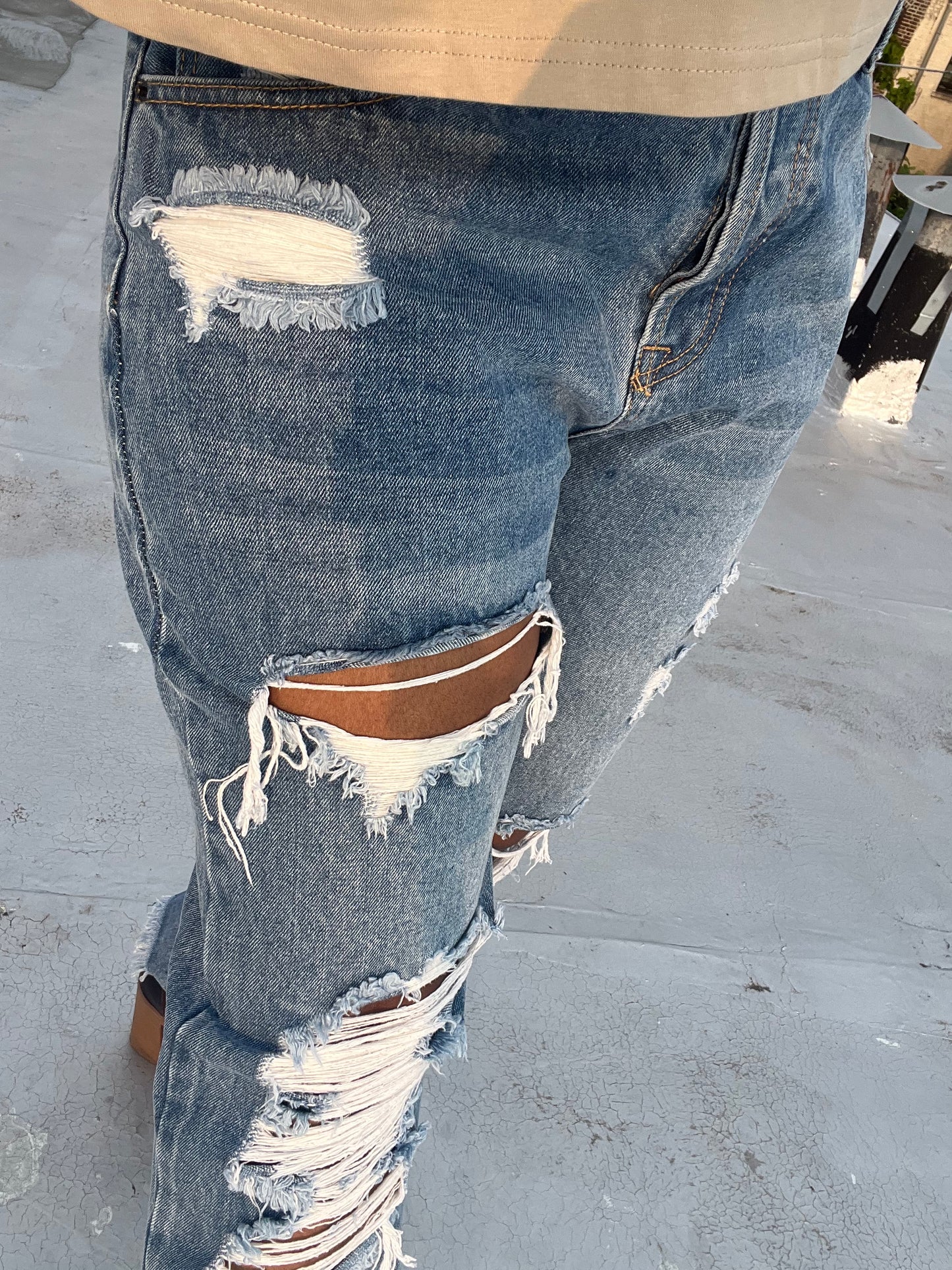 Distressed Straight Denim Jeans (Dark)