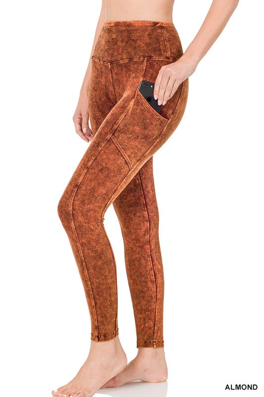 MINERAL WASH WIDE WAISTBAND FULL LENGTH LEGGINGS