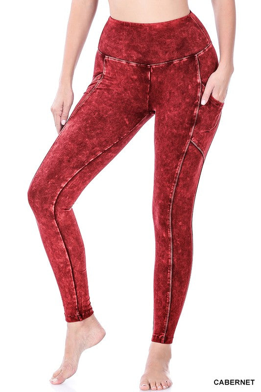 MINERAL WASH WIDE WAISTBAND FULL LENGTH LEGGINGS