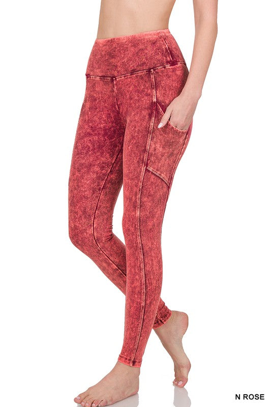 MINERAL WASH WIDE WAISTBAND FULL LENGTH LEGGINGS