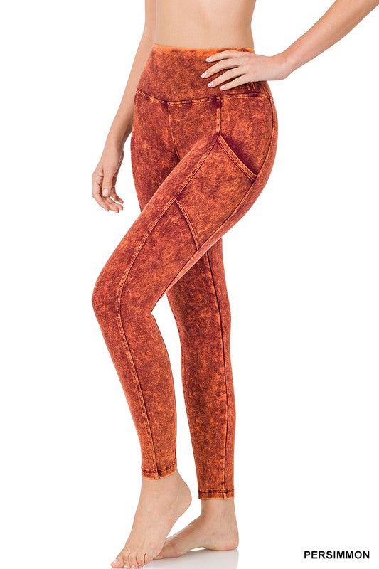 MINERAL WASH WIDE WAISTBAND FULL LENGTH LEGGINGS