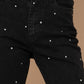 Studded Rhinestone Distressed Cropped Denim Jeans