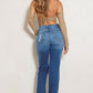 HIGH RISE SUBTLE DISTRESSED STRAIGHT JEANS