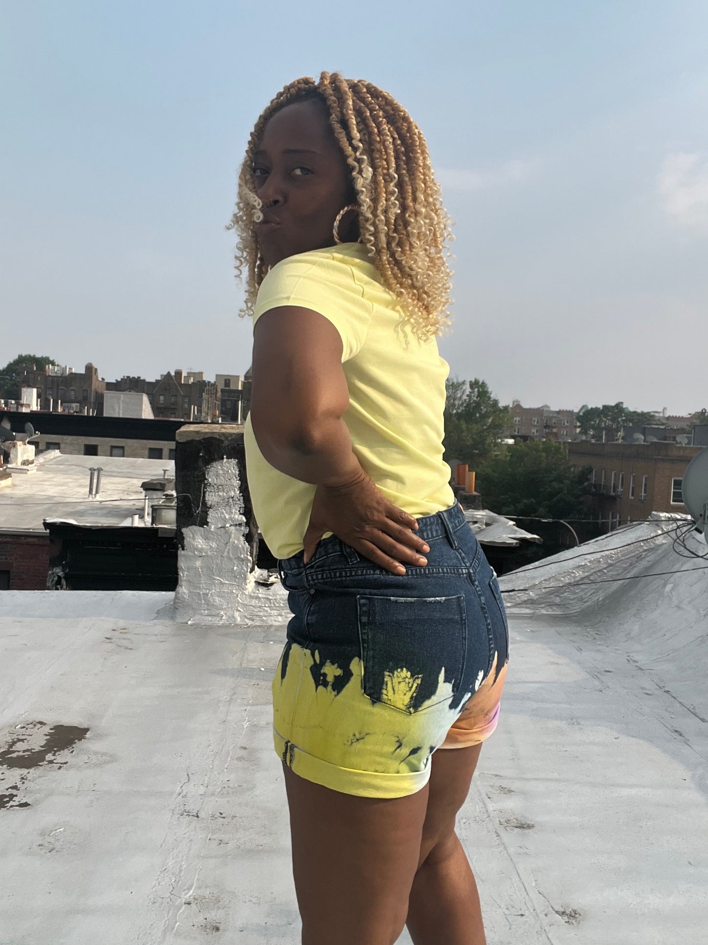 High Rise Paint Dipped Tie Dye Short