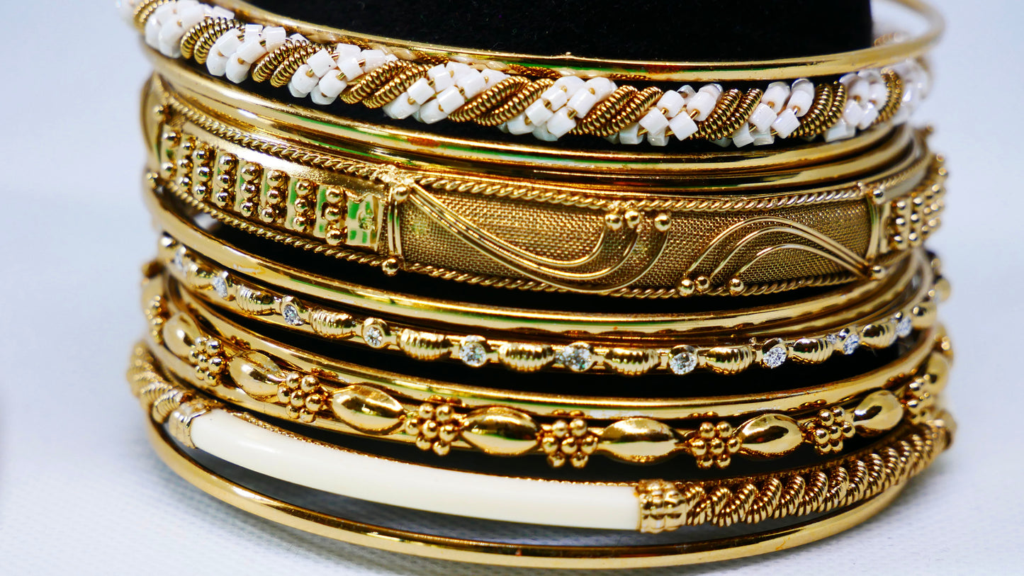 Gold & White Stackable Bangles 15 Pcs