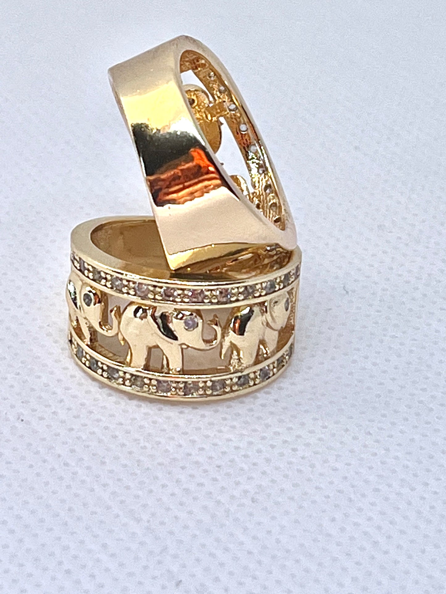 Gold Filled Multi Stone Ring Elephant Design With Micro Pave Golden Tone