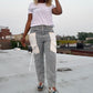 Regular Fit Stripe Elastic Waist Contrast Pocket Front Jeans