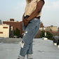 Distressed Straight Denim Jeans (Dark)