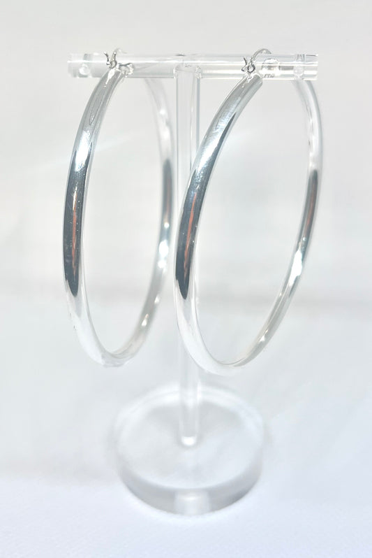 925 Sterling Silver Plain Hoop Earrings 70mm