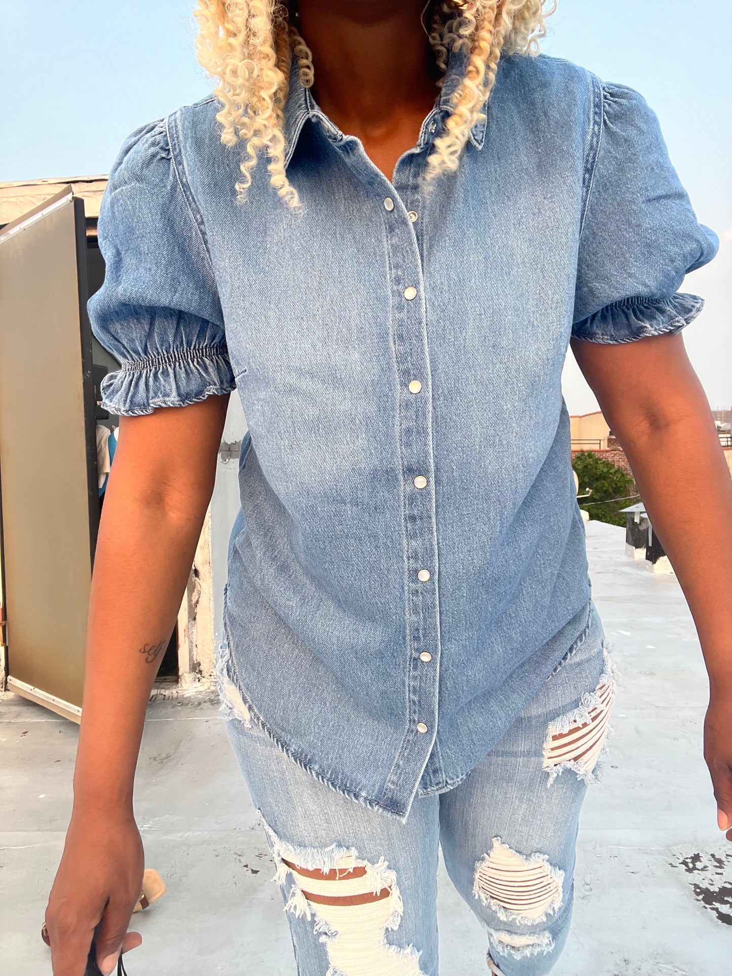 Puff Sleeve Denim Shirt