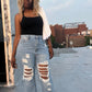 Distressed Straight Denim Jeans (Light)