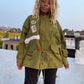 Olive Green Studded Trim Oversized Jacket