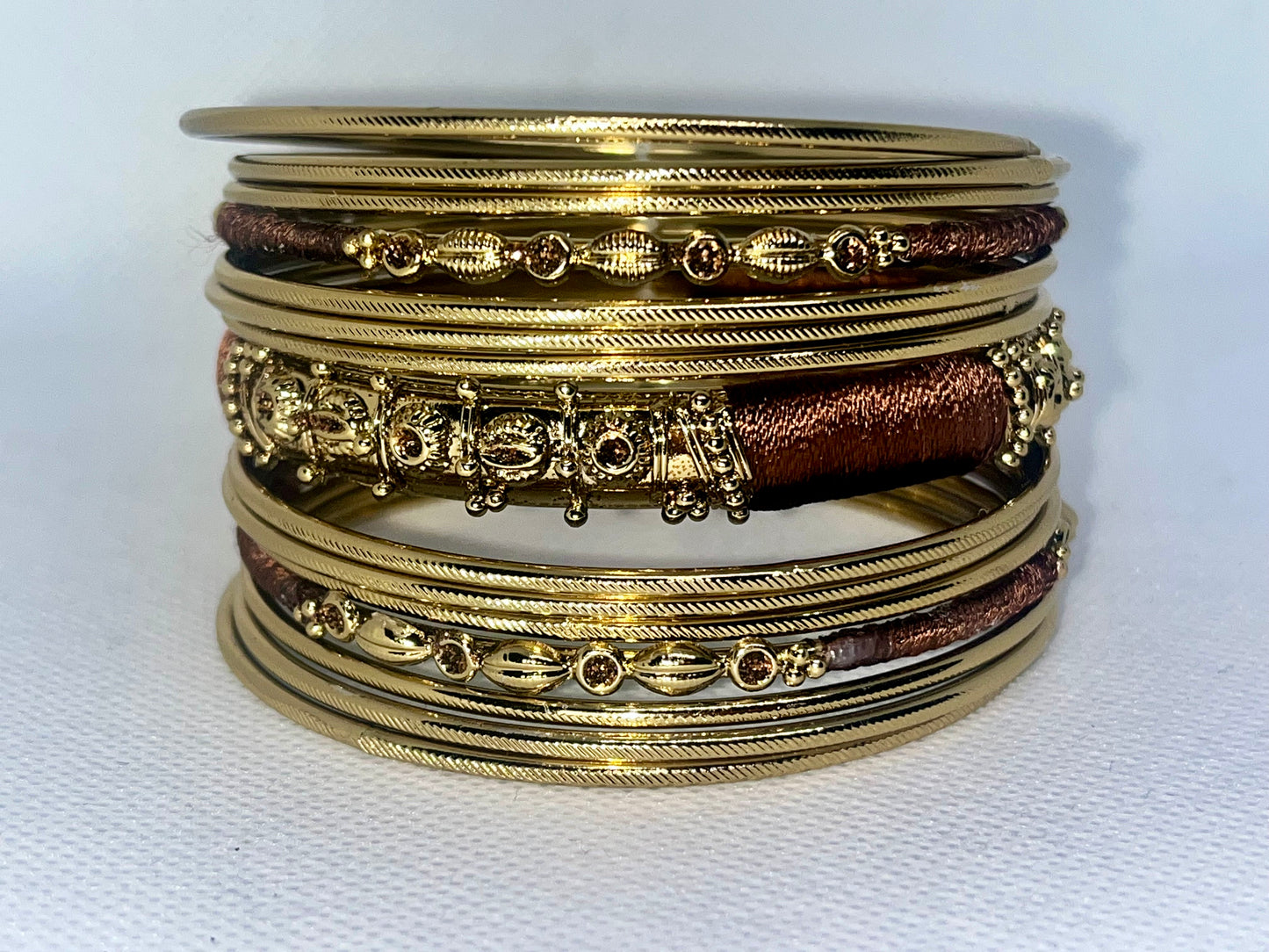 Gold & Brown Stackable Indian Bangles 15 Pcs