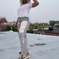 Regular Fit Stripe Elastic Waist Contrast Pocket Front Jeans