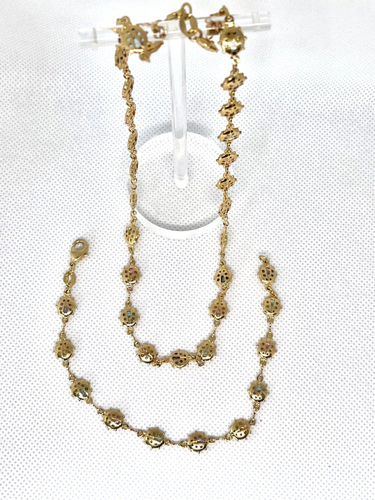 Gold FilledLady Bug Chain & Bracelet Set