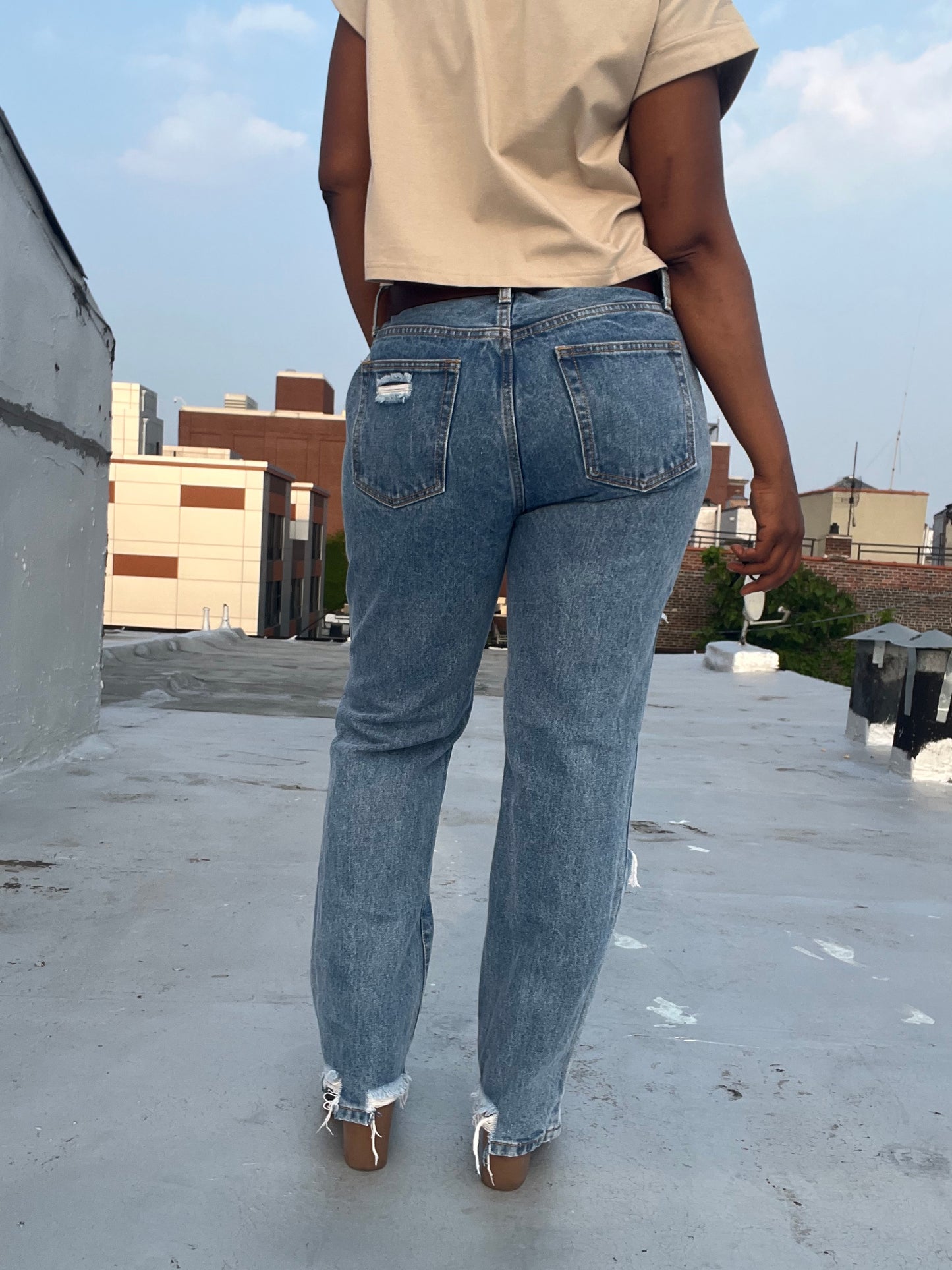 Distressed Straight Denim Jeans (Dark)