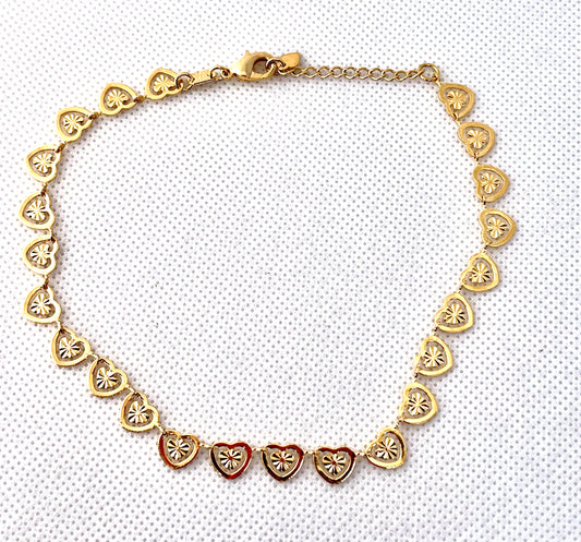 Gold Filled Anklet Heart Design Polished Finish Golden Tone