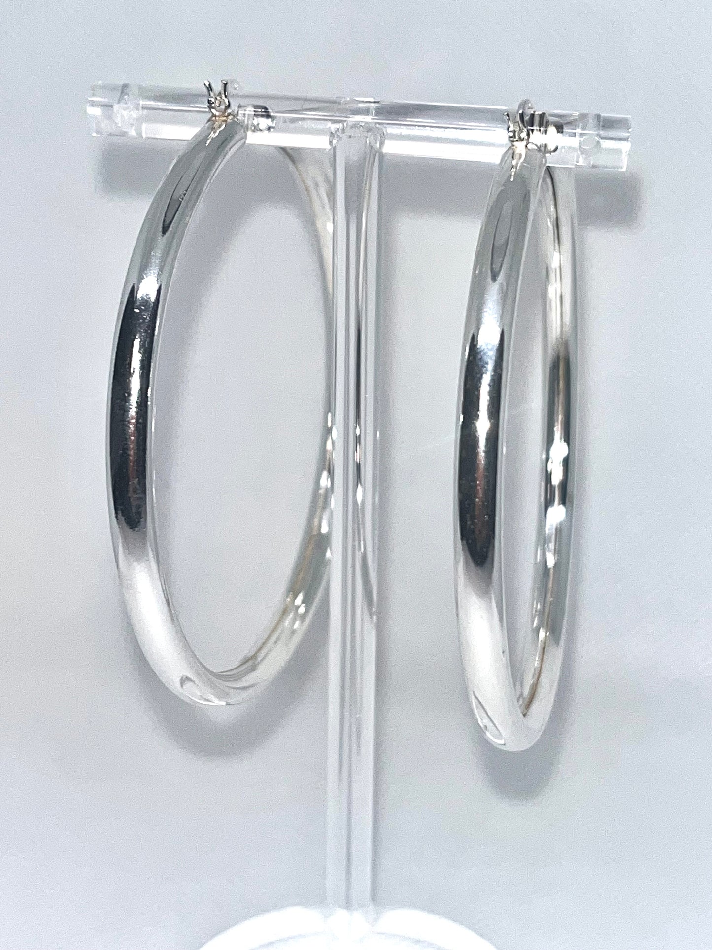 925 Sterling Silver Plain Hoop Earrings - 60mm