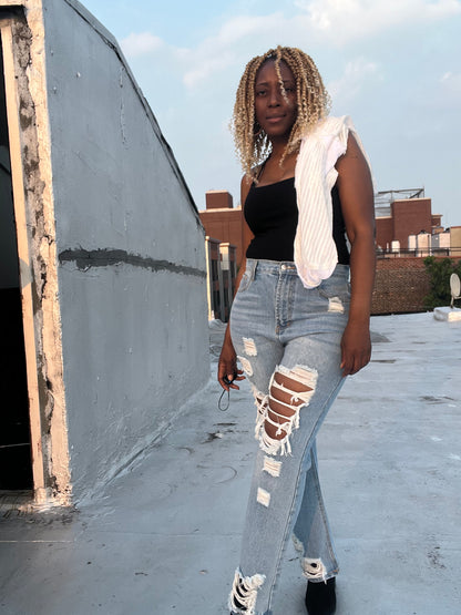 Distressed Straight Denim Jeans (Light)