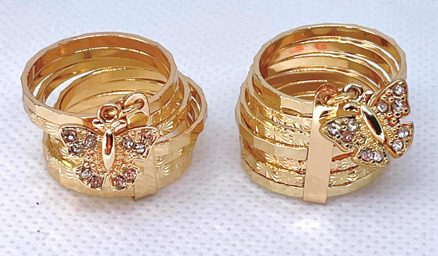 Gold Filled Multi Stone Ring Semanario and Butterfly Design With Crystal Gold Tone